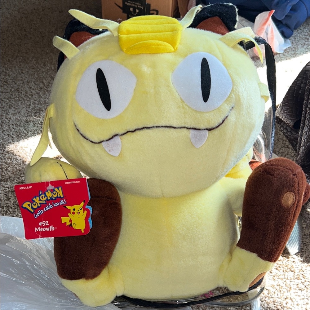 Pokemon Meowth Yellow and Brown Plush - NEW from 95 1998 - large size